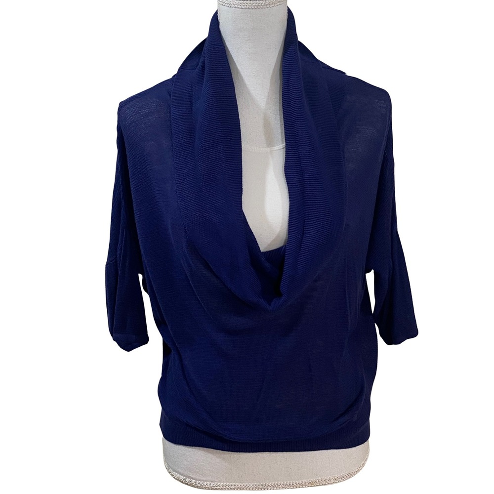 EXPRESS Navy Blue Cowl Neck Dolman Sleeve Sheer Knit Top Size M